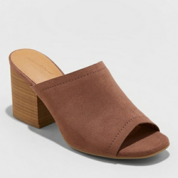 Universal Thread Shoes - Open Toe Block Heels Microsuede Slide Mules